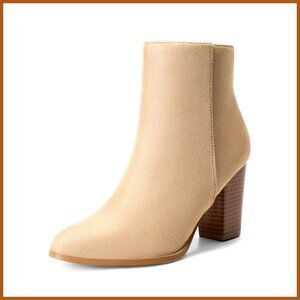 Faux Suede Pointed Toe Ankle Boots with 3-Inch Block Heel